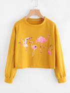 Shein Flamingo Print Crop Sweatshirt