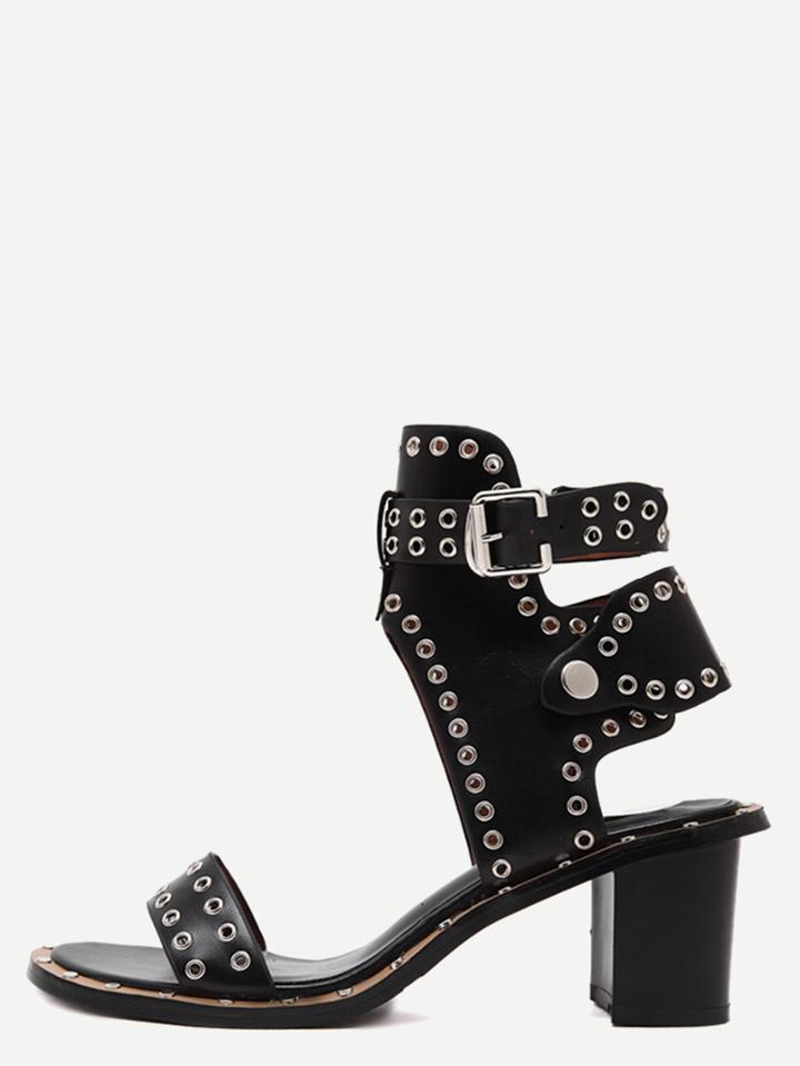 Shein Black Open Toe Eyelets Chunky Sandals