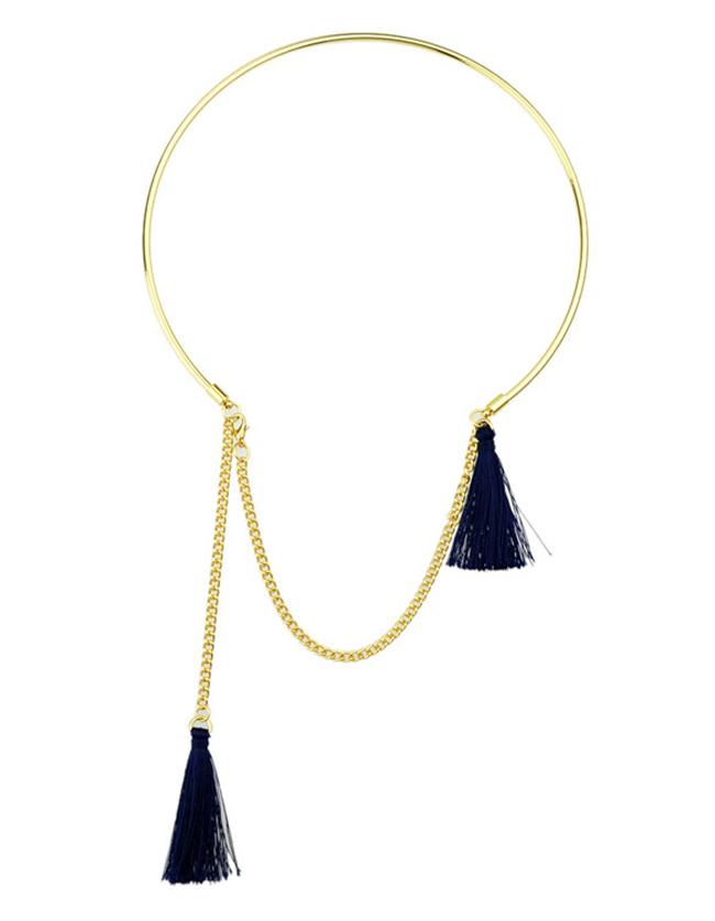 Shein Blue Long Tassel Choker Necklace