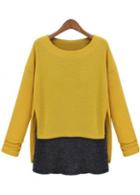 Rosewe Loose Round Neck T Shirts Yellow And Grey