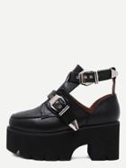 Shein Black Pu Buckled Strap Cutout Platform Wedges