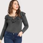 Shein Plus Flounce Crisscross Neck Cutout Back T-shirt