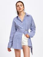 Shein Contrast Striped Drop Shoulder Shirt With O-ring Belt