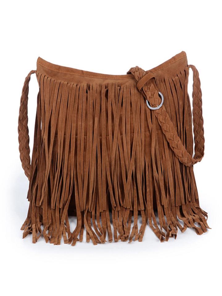 Shein Suede Tassel Bag With Weave Strap