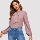 Shein Tie Neck Pearls Beaded Blouse