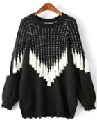 Shein Black Fringe Detail Raglan Sleeve Sweater