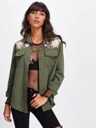 Shein Symmetrical Embroidered Curved Hem Military Jacket