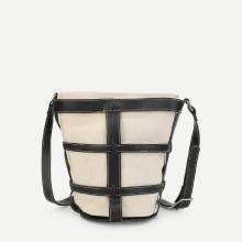 Shein Contrast Pu Panel Canvas Shoulder Bag