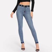 Shein Raw Hem Faded Skinny Jeans Without Belt