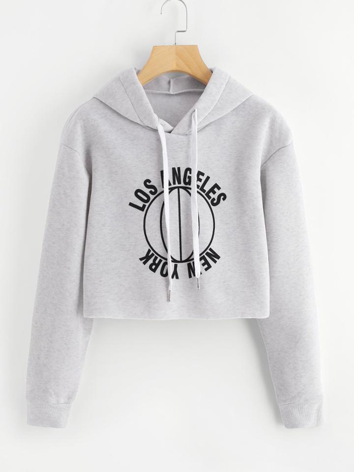 Shein Heather Knit Raw Hem Crop Hoodie