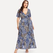 Shein Plus Mixed Print Wrap Dress