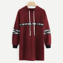 Shein Letter Taped Drawstring Detail Hooded Dress