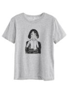 Shein Grey Girl Holding Cat Print T-shirt