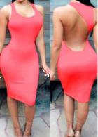 Rosewe Round Neck Cutout Back Watermelon Dress