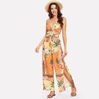 Shein Mixed Print Wrap Top & Wide Leg Pants Set