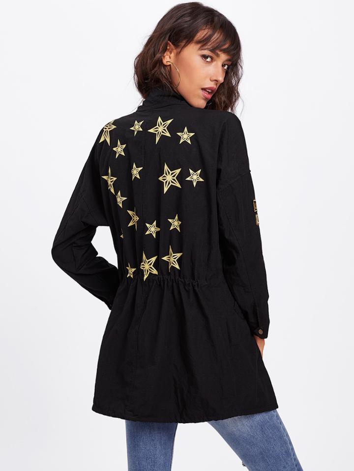 Shein Star Print Drawstring Hem Coat