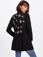 Shein Star Print Drawstring Hem Coat