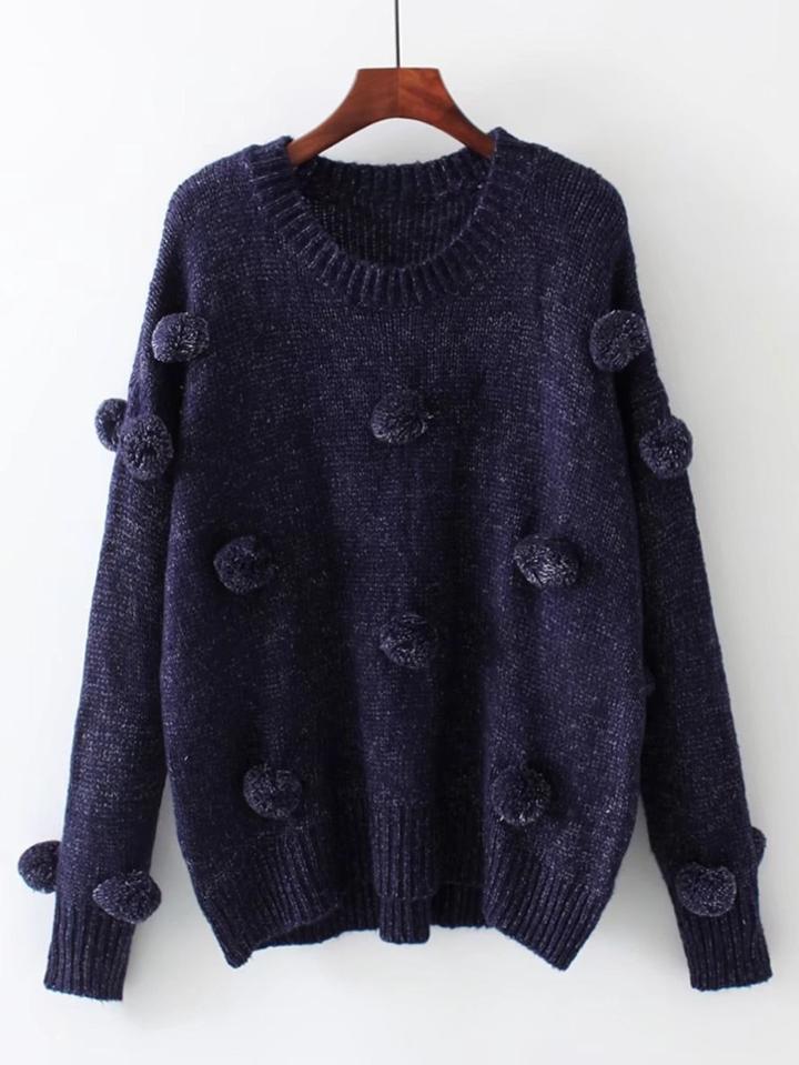 Shein Pom Pom Design Drop Shoulder Jumper Sweater