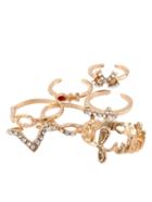 Shein Rhinestone Bowknot Knuckle Mid Finger Tip Stacking Rings Of 7 Pcs