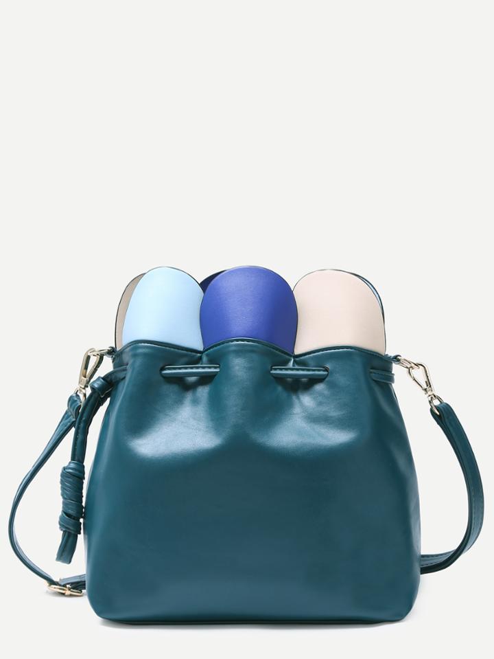 Shein Green Petal Wrap Drawstring Bucket Bag