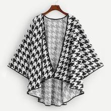 Shein Plus Houndstooth Print Poncho Coat