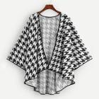 Shein Plus Houndstooth Print Poncho Coat