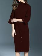 Shein Burgundy High Neck Drawstring Pockets Dress