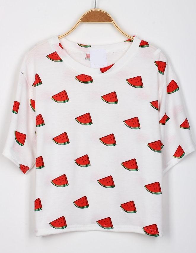 Shein White Short Sleeve Watermelon Print T-shirt