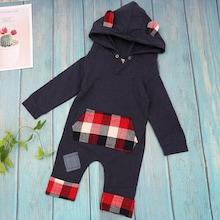 Shein Toddler Girls Pocket Detail Plaid Hooded Jumpsuit