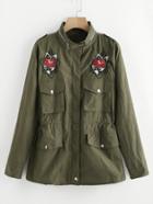 Shein Embroidered Applique Military Jacket