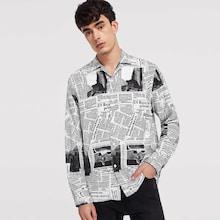 Shein Men Button Front Letter Print Shirt