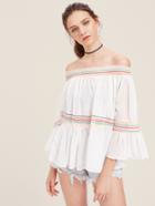 Shein Contrast Panel Bardot Fluted Sleeve Top
