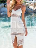 Shein White Beachy Bodice Camisole Spaghetti Strap Lace Insert Split Dress