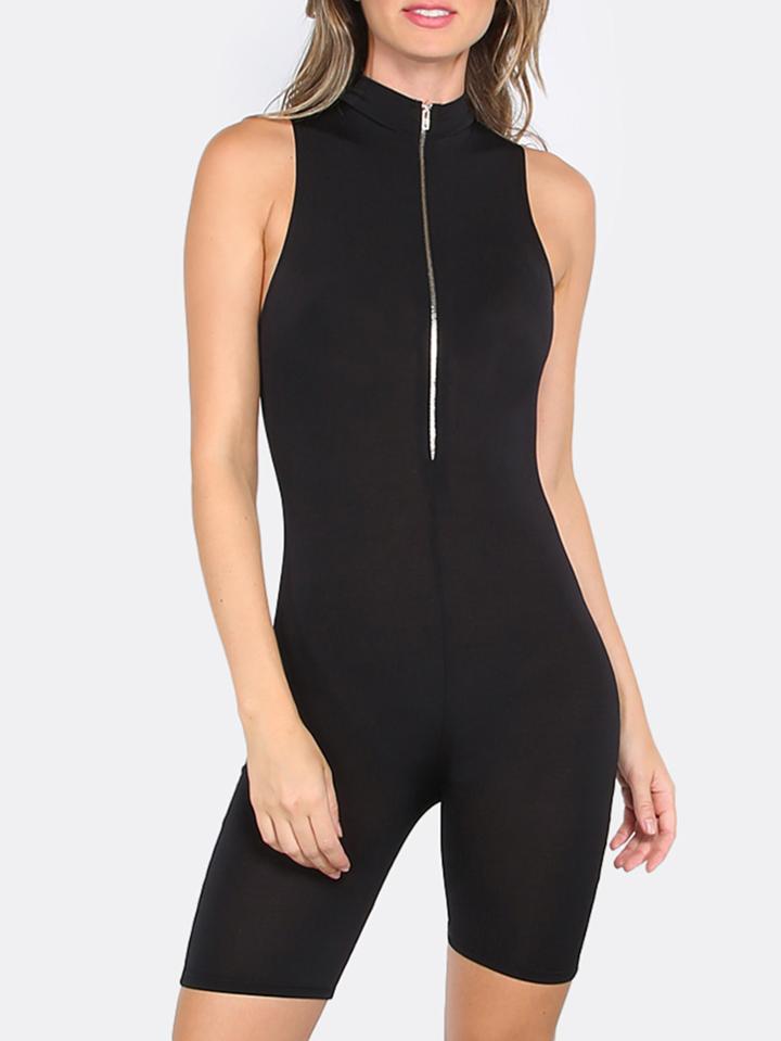 Shein Black High Neck Zipper Skinny Jumpsuit