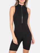 Shein Black High Neck Zipper Skinny Jumpsuit