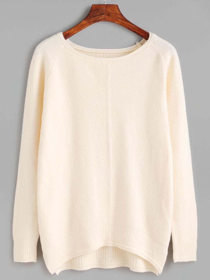Shein Apricot Raglan Sleeve Dip Hem Sweater