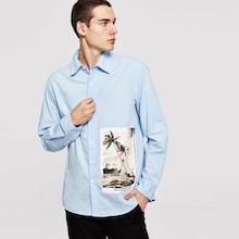 Shein Men Button Front Graphic Print Collar Shirt