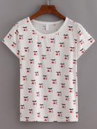 Shein Moustache Print White T-shirt