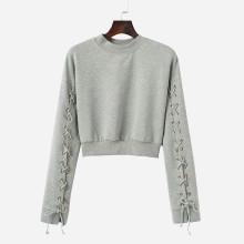 Shein Drop Shoulder Lace-up Sleeve Marled Pullover