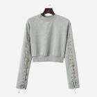Shein Drop Shoulder Lace-up Sleeve Marled Pullover