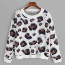 Shein Leopard Pattern Fuzzy Jumper