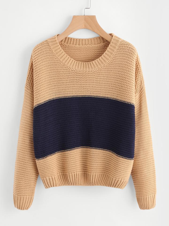 Shein Ribbed Trim Two Tone Jumper