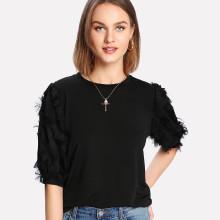 Shein Fringe Detail Sleeve Solid Tee