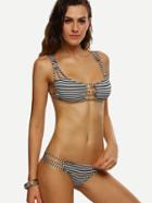 Shein Black Striped Ring Accent Strappy Bikini Set