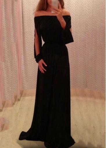 Rosewe Split Sleeve Off The Shoulder Black Maxi Dress