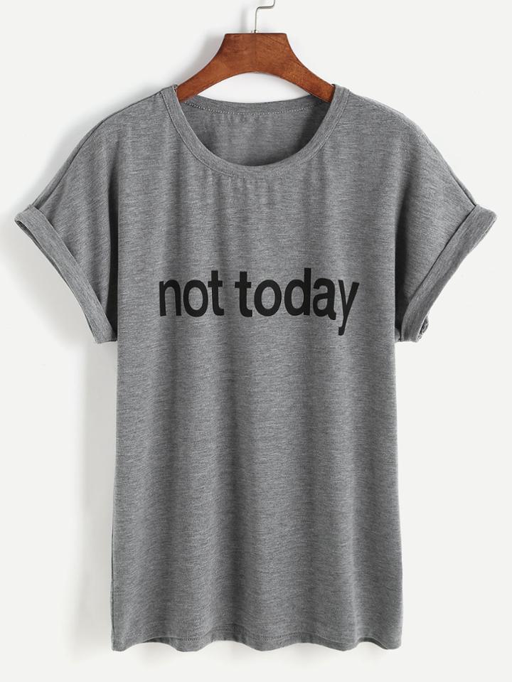 Shein Letter Print Cuffed T-shirt