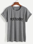 Shein Letter Print Cuffed T-shirt