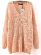 Shein Pink V Neck Mohair Loose Sweater