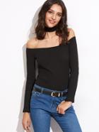 Shein Black Off The Shoulder Ribbed T-shirt With Choker