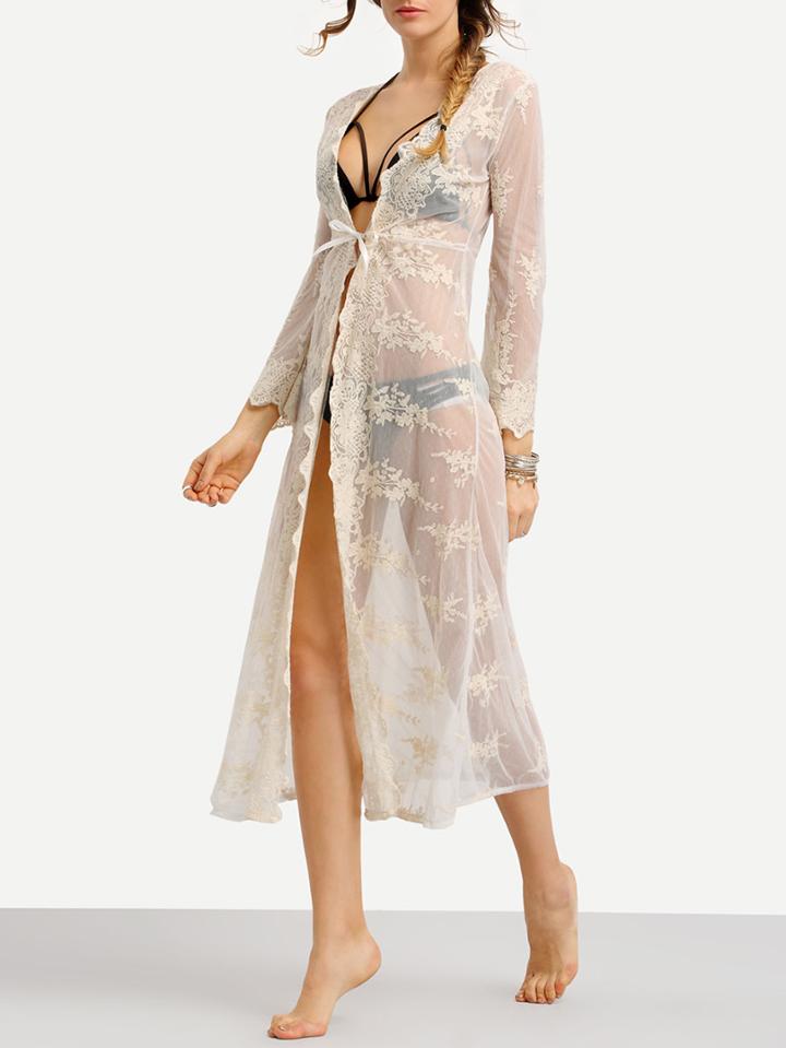 Shein Lace Applique Sheer Long Blouse